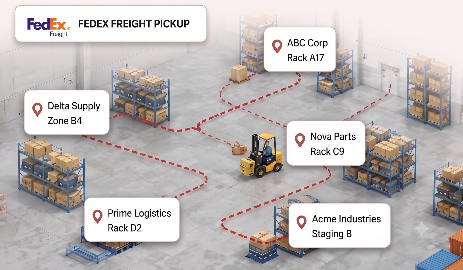 LTL freight scattered across multiple customer warehouse locations before carrier pooling